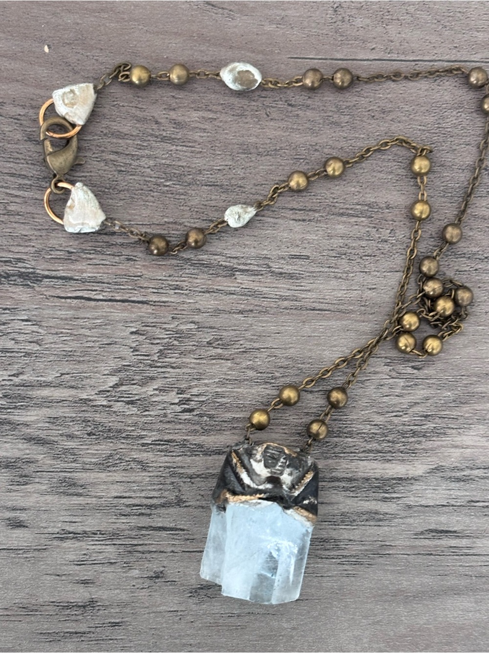 Adina Mills Raw Aquamarine Pendant Necklace in Brass chain